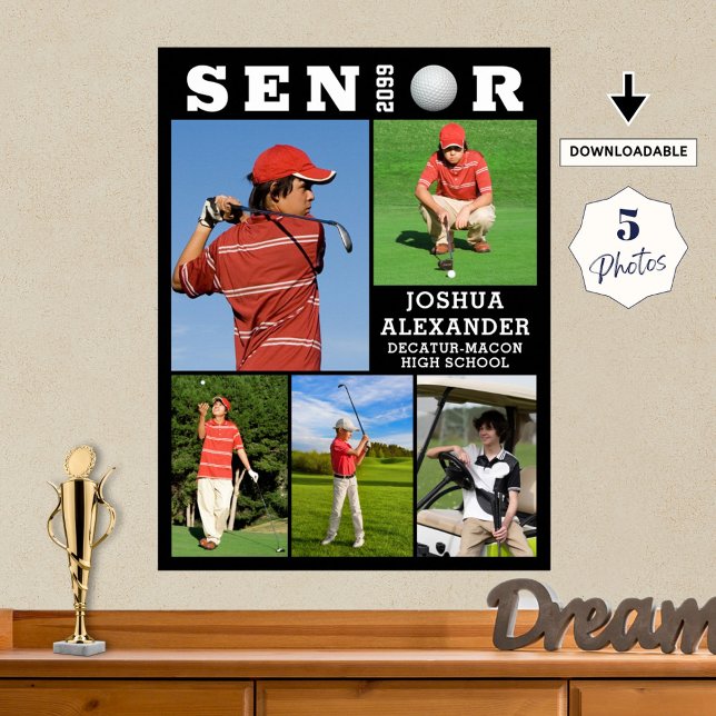 Golf Senior Graduation 5 Photo Collage Poster (Creator Uploaded)