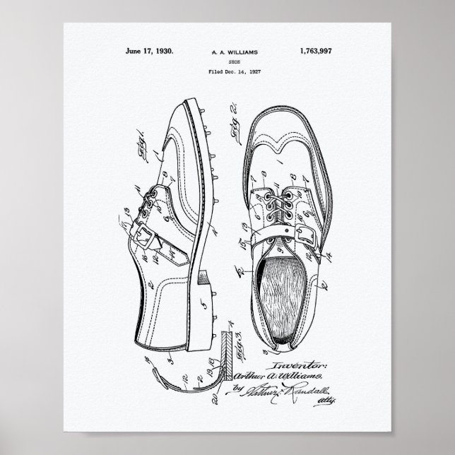 Golf Shoe 1927 Patent Art - White Paper Poster (Front)