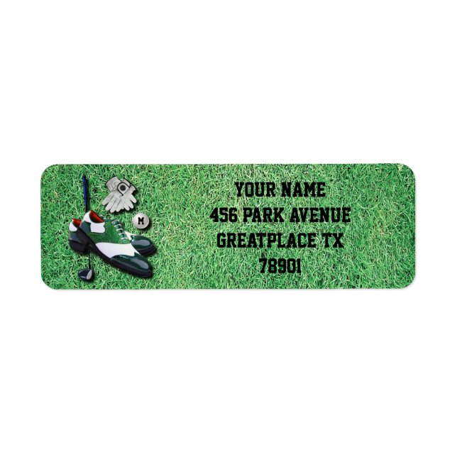 Golf Shoes Ball Gloves Club Driver With Monogram Return Address Label (Front)