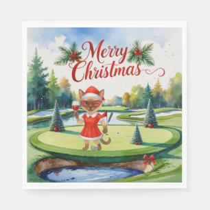 Golf Siamese Cat is in Christmas Golf Course Napkin