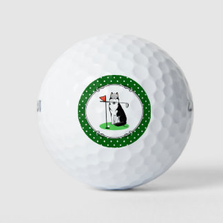 Golf Siberian Husky (black) Dog Playing Cute Funny Balls