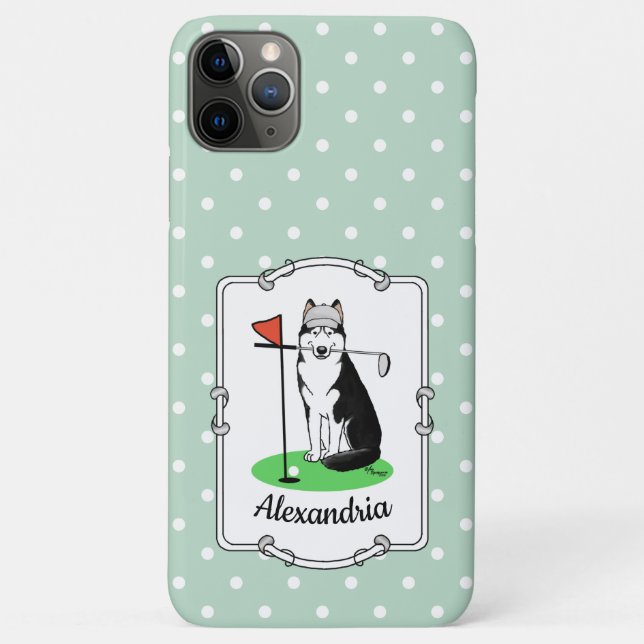 Golf Siberian Husky (black) Dog Playing Cute Funny Case-Mate iPhone Case (Back)