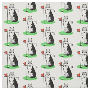 Golf Siberian Husky (black) Dog Playing Cute Funny Fabric