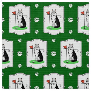Golf Siberian Husky (black) Dog Playing Cute Funny Fabric