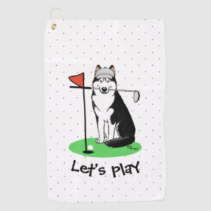 Golf Siberian Husky (black) Dog Playing Cute Funny Golf Towel