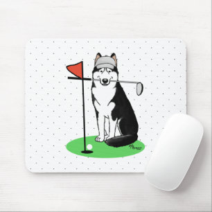 Golf Siberian Husky (black) Dog Playing Cute Funny Mouse Pad