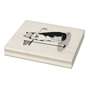 Golf Siberian Husky (black) Dog Playing Cute Funny Rubber Stamp