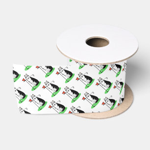 Golf Siberian Husky (black) Dog Playing Cute Funny Satin Ribbon