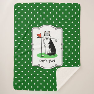 Golf Siberian Husky (black) Dog Playing Cute Funny Sherpa Blanket