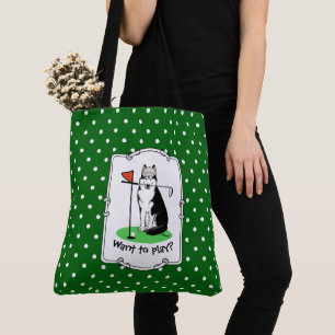 Golf Siberian Husky (black) Dog Playing Cute Funny Tote Bag