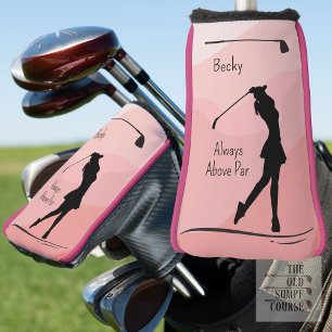 Golf Silhouette, Female, Name, On Red Head Cover