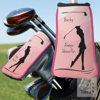 Golf Silhouette, Female, Name, On Red Head Cover
