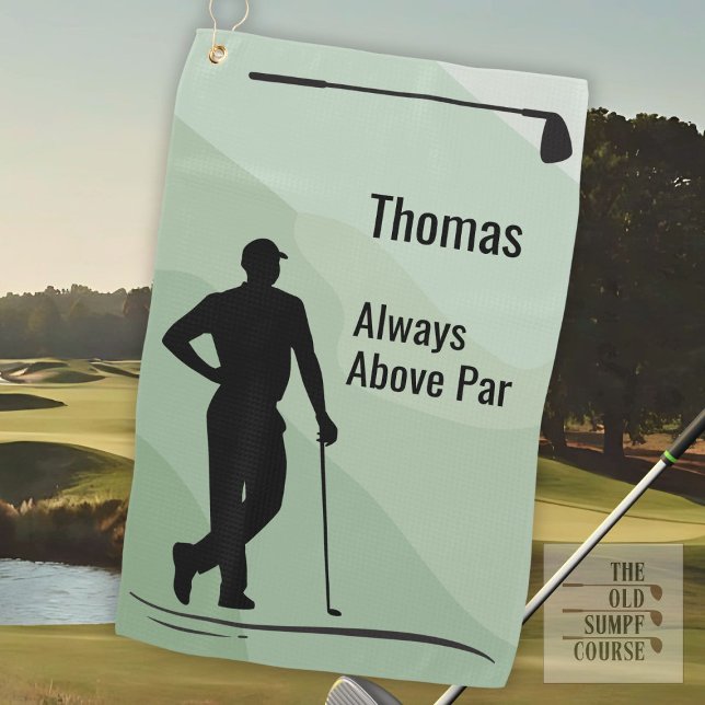 Golf Silhouette, Name, Text, On Green Towel (Creator Uploaded)