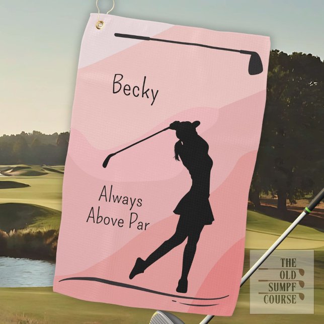 Golf Silhouette, Name, Text, On Red Golf Towel (Creator Uploaded)