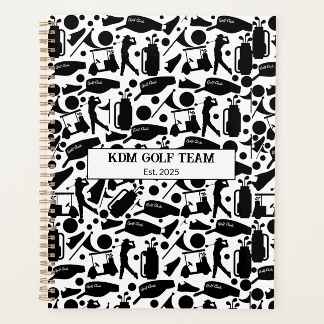 Golf Silhouette Pattern Classic Black & White  Planner (Front)