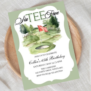 Golf SIX-TEE Birthday, 65, Golf Birthday,   Invitation