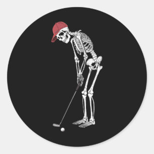Golf Skeleton Halloween Player Catcher Mens Boys K Classic Round Sticker