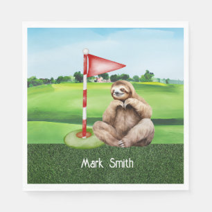 Golf Sloth Golfer at green grass Napkin