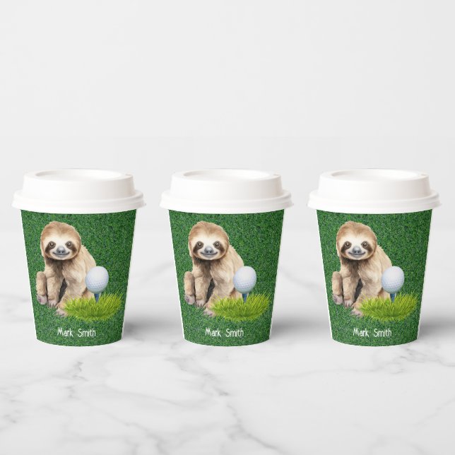 Golf Sloth Golfer at green grass Paper Cups (Multi)