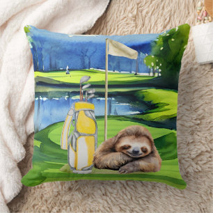 Golf Sloth Golfer on green  Cushion
