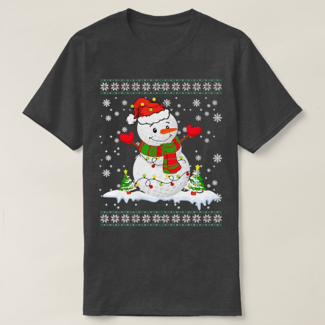 Golf Snowman Christmas Pajama Ugly Tee Sport Ball (Design Front)