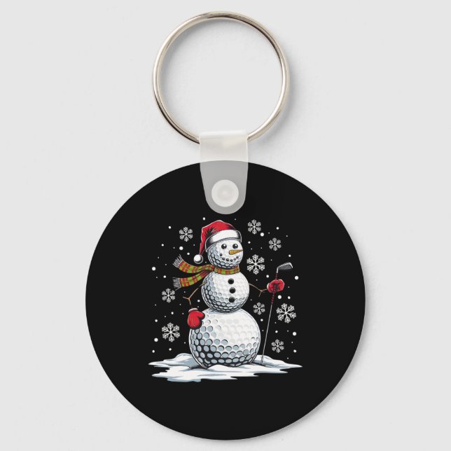 Golf Snowman Golf Player Santa Hat Christmas Funny Key Ring (Front)