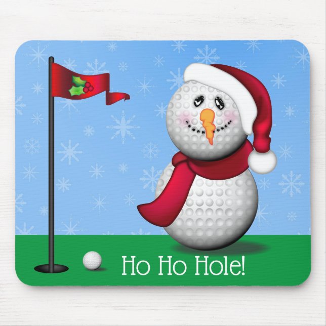 Golf Snowman Ho Ho Hole! Mouse Pad (Front)