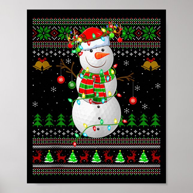 Golf Snowman Ugly Christmas Sweaters Golfing Golfe Poster (Front)