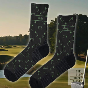 Golf Socks in Black and Green, Add Your Name