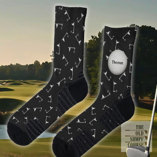 Golf Socks in Black and Grey, Flagsticks and Name