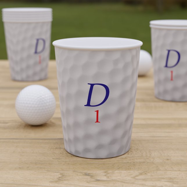 Golf Sports Birthday Party Paper Cups (A golf ball inspired paper cup waiting for your initial and number. Perfect for Golf Parties)