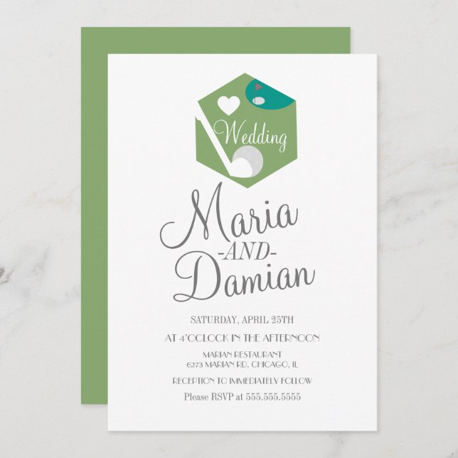 Golf Sports Grass Field Wedding Invitation (Front/Back)