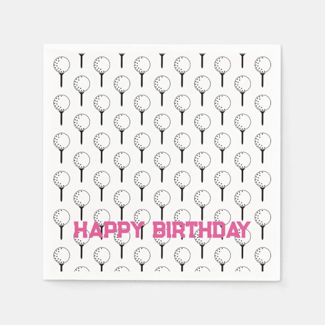 Golf Sports Happy Birthday Classic Balls Tees Fun Napkin (Front)