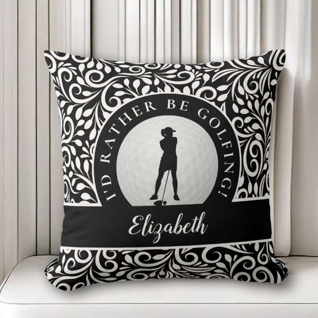 Golf Sports Silhouette Name Pattern Black & White Cushion (Creator Uploaded)