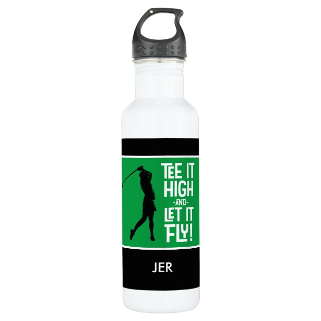 Golf Sports Tee Quote Funny Black Green 24 oz 710 Ml Water Bottle (Front)