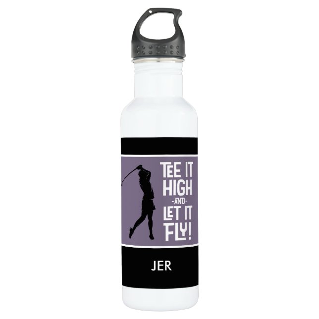 Golf Sports Tee Quote Funny Black Purple 24 oz 710 Ml Water Bottle (Front)