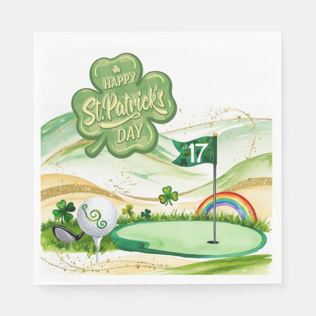 Golf St. Patrick's Day for Golfer with Flag  Napkin (Front)