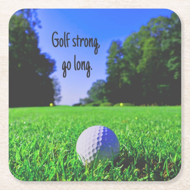 Golf strong go long grass golf ball square paper coaster (Front)