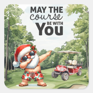 Golf Summer  Christmas with Santa Claus at flag   Square Sticker
