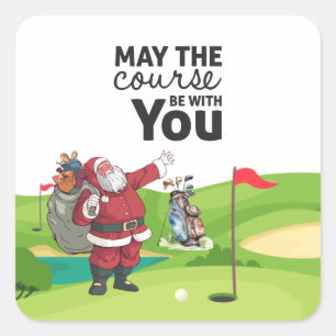 Golf Summer Christmas with Santa Claus at flag Square Sticker