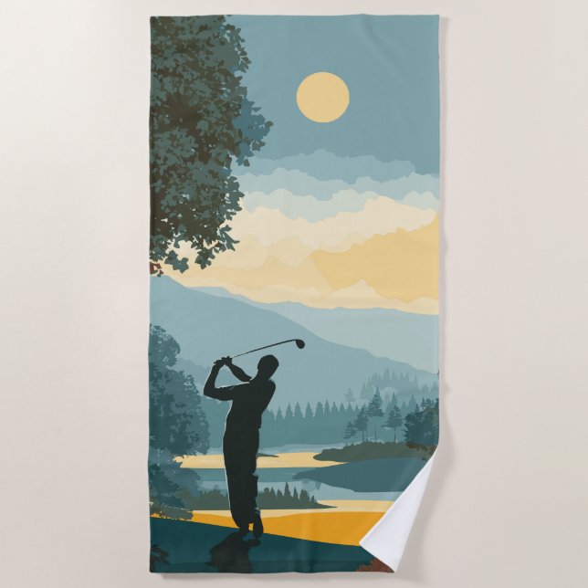 Golf Sunset Silhouette Beach Towel (Front)