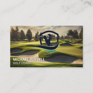 Golf Swing Logo   Golf Course Background Business Card