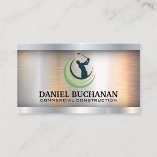 Golf Swing Logo   Metallic Industrial  Business Card