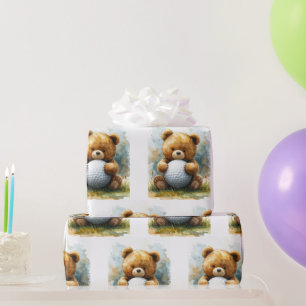 Golf Teddy bear holding golf ball  Wrapping Paper