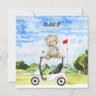 Golf Teddy Bear It's Boy for Baby Shower  Card