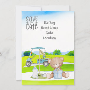 Golf Teddy Bear It's Boy for Baby Shower Invitation
