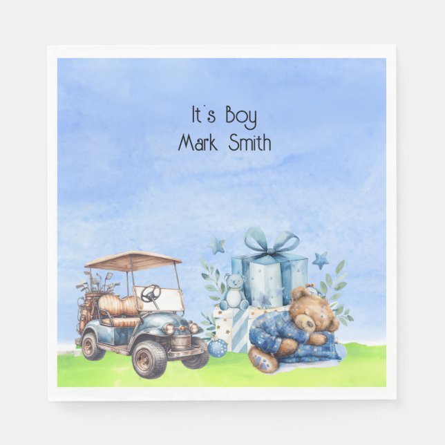 Golf Teddy Bear It's Boy for Baby Shower   Napkin (Front)