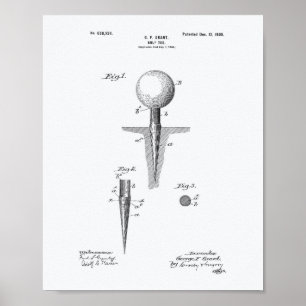 Golf Tee 1899 Patent Art - White Paper Poster