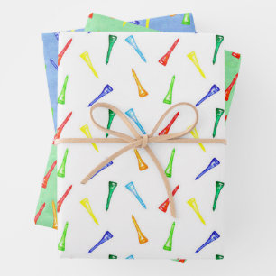 Golf Tees Golfing Sport Colourful Green Blue Wrapping Paper Sheet