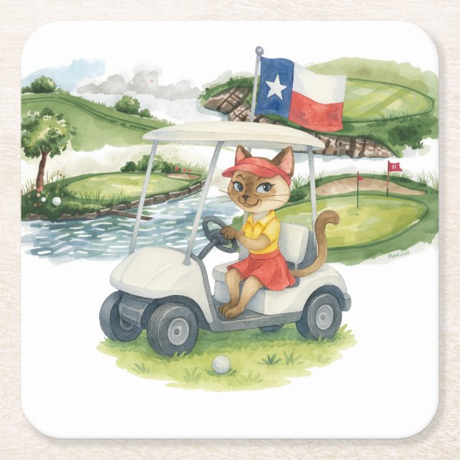Golf Texas  Themed for Cat Lovers  Square Paper Coaster (Front)